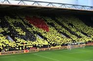 WATFORD, ENGLAND - JANUARY 14:  Watford fans create a display with cards as they pay tribute to former manager Graham Taylor who passed away at the age of 72 on Thursday prior to during the Premier League match between Watford and Middlesbrough at Vicarage Road on January 14, 2017 in Watford, England.  (Photo by Richard Heathcote/Getty Images)